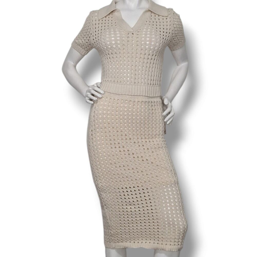 Willow Beige Crochet Pencil Skirt